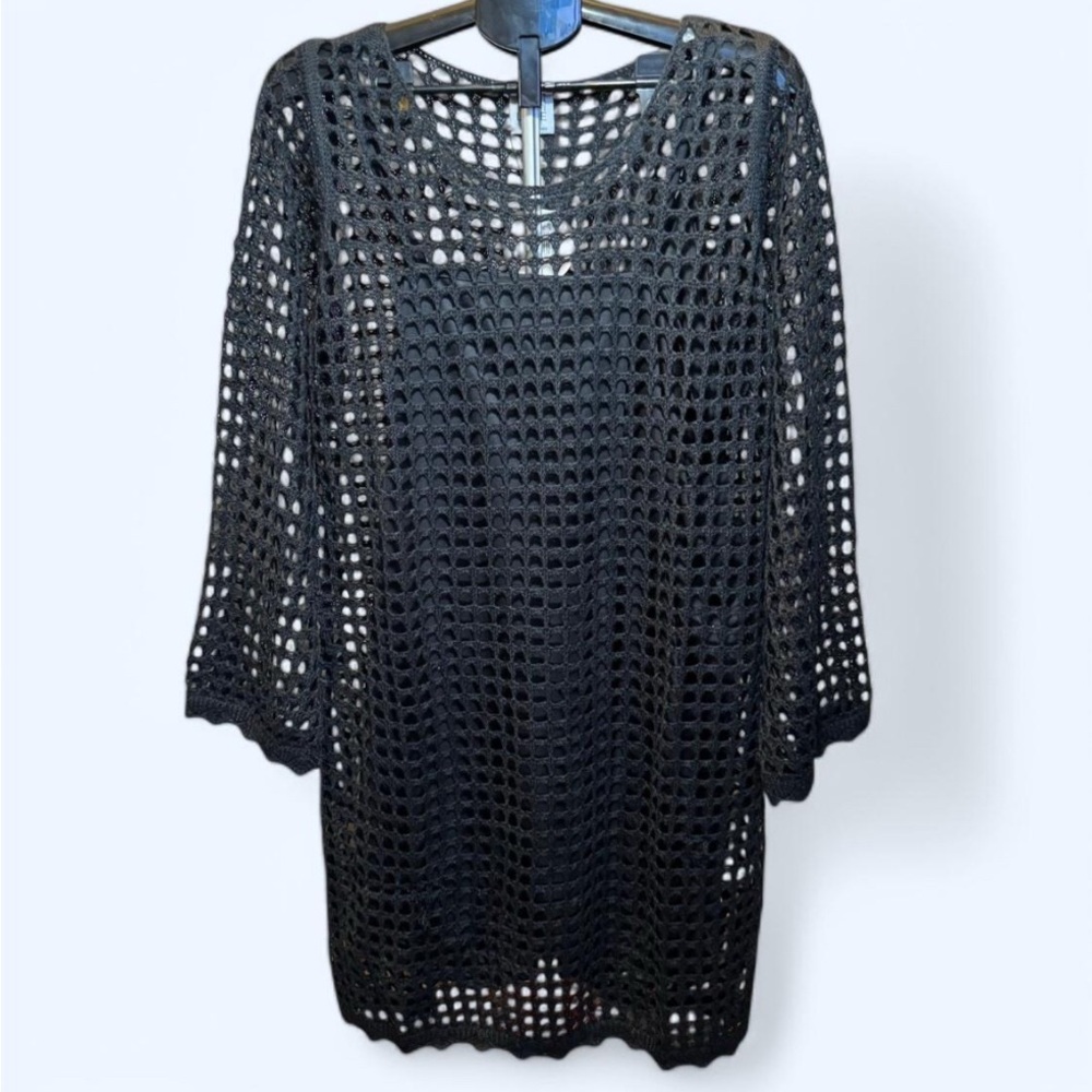 Sold! Women’s Black Open crochet Crochet Dress with Slip Dress Lining - Picture 1 of 6